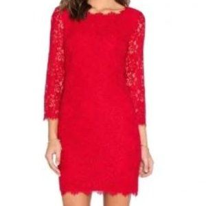 Adrianna Papell Sleeved Lace Cocktail Dress in Red, Size 6